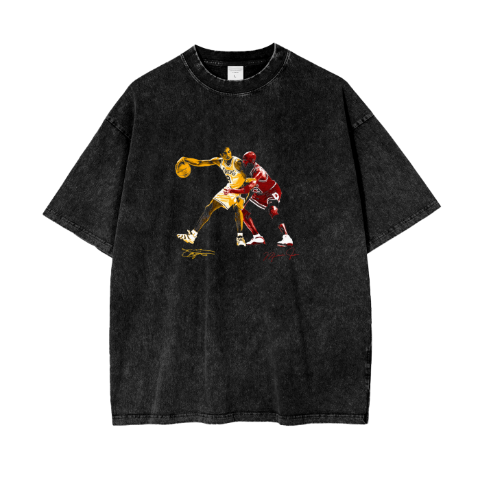 Kobe vs MJ Premium Acid Wash Oversize T-Shirt