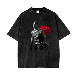 D Rose Flower Premium Acid Wash Oversize T-Shirt